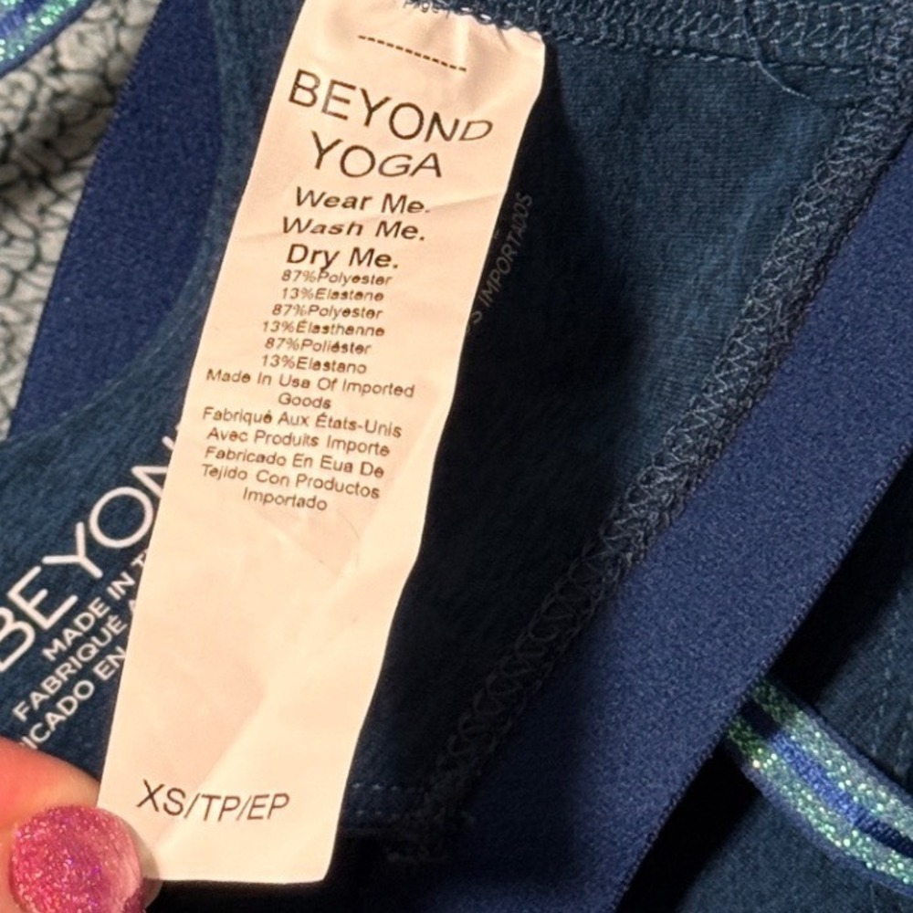 Beyond Yoga $72 NWT Womens Teal Blue Heather Metallic Green Sparkle Bra XS - Picture 6 of 6